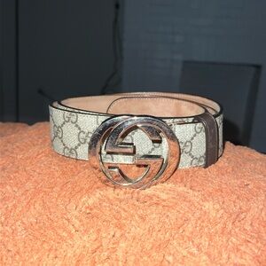 Gucci Beige and Brown GG Logo Belt